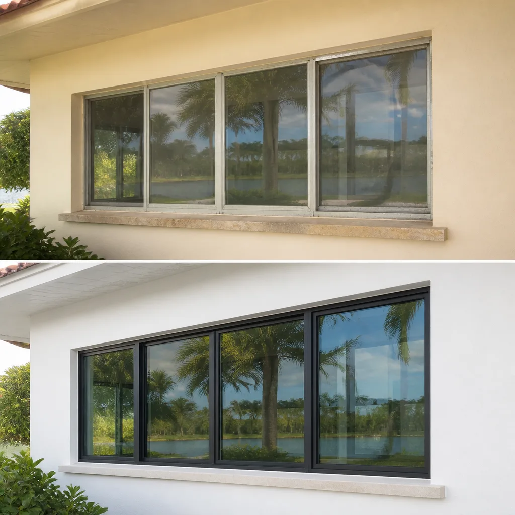 Modern window replacement showcasing before and after installation results